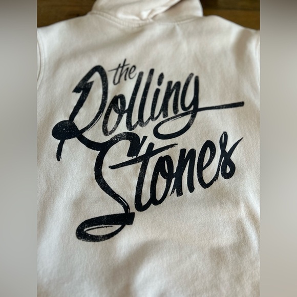 H&M ROLLING STONES Cream and black logo hoodie w/kangaroo pockets Embroidered S - Picture 9 of 10